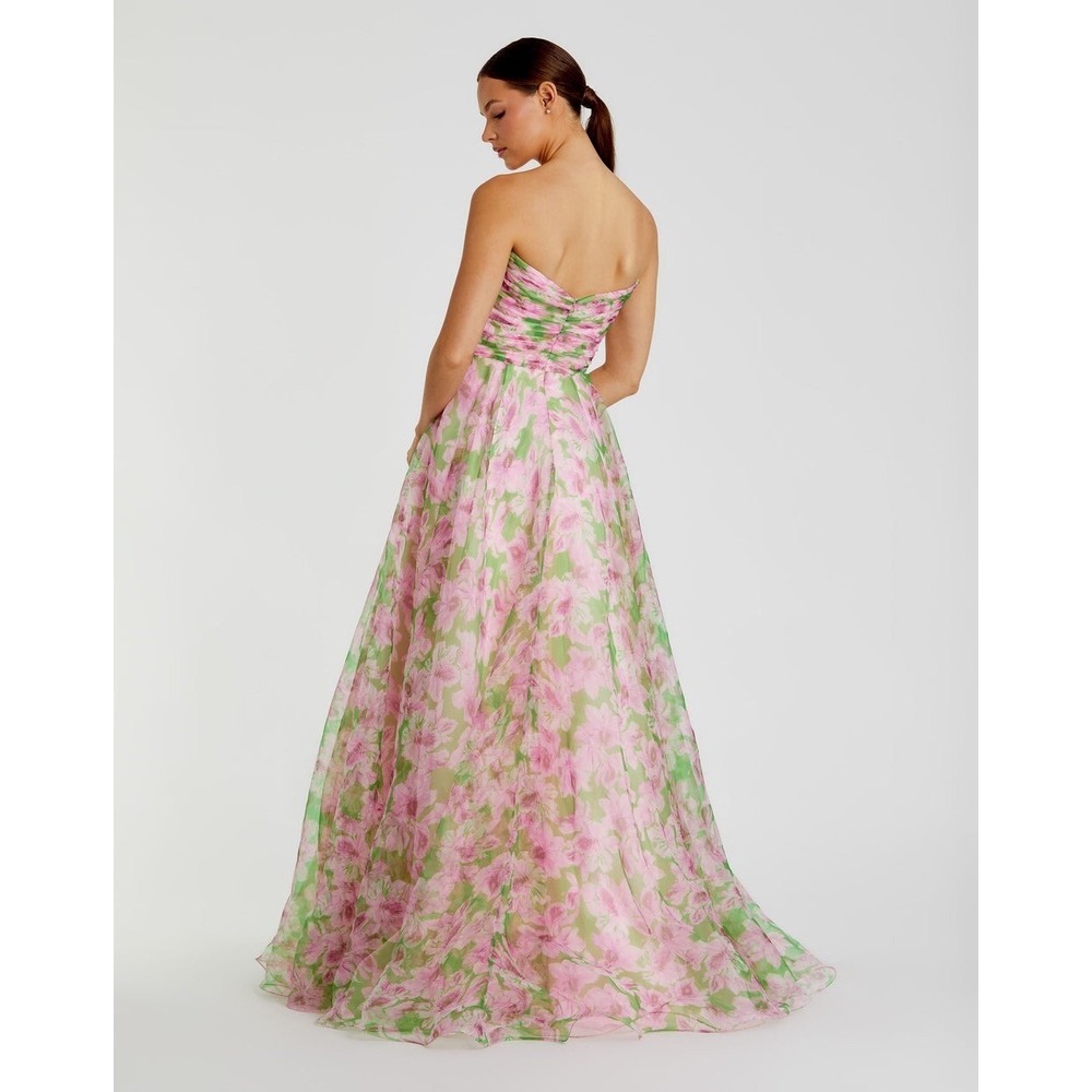 NWT Mac Duggal Pink Floral Strapless Chiffon Gown W/ Ruffle Detail $598 Size 14 - Picture 9 of 16
